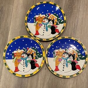 Vintage Catzilla by Candace Reiter 2001 Christmas holiday ceramic plates